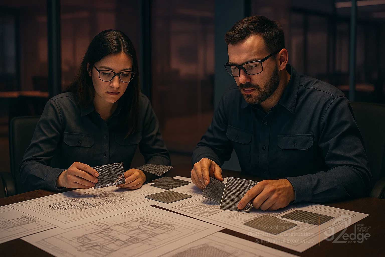 Engineering team reviewing mesh specifications during supplier evaluation