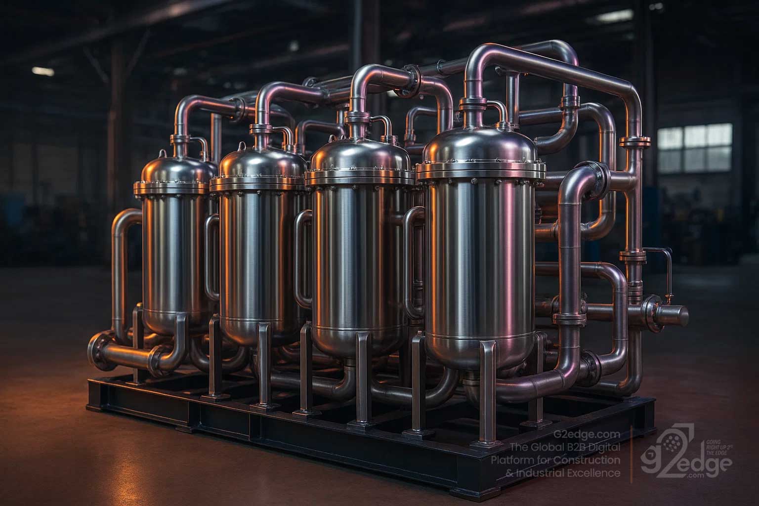 Industrial filtration skid with stainless housings using woven mesh elements